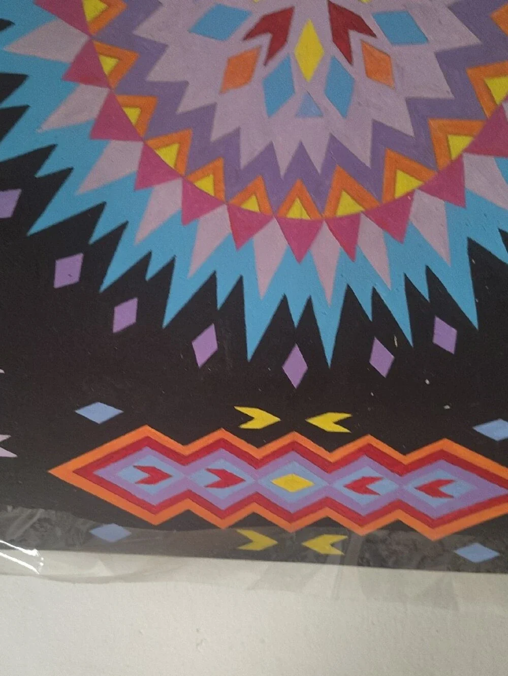 Black Geometric Eagle Tapestry with Multicolor Accents
